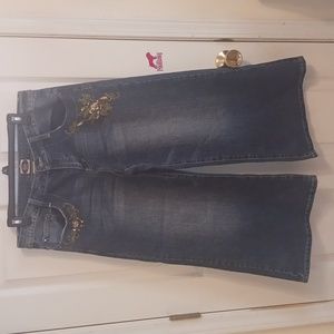 Beaded denim capri shorts